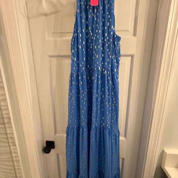 Lilly Pulitzer NWT BECCALYN MAXI DRESS, BOCA BLUE VISCOSE METALLIC CLIP DOBBY XL - Picture 3 of 5